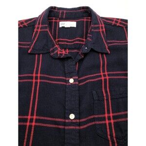 GAP Fitted Boyfriend Super Soft Flannel Shirt Size Small Red Navy Cotton Blend